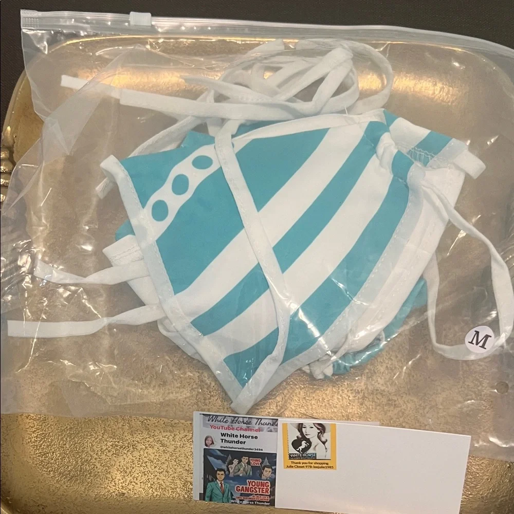 #1663**+ Teal & White Striped Bikini Set. Nami character One Piece Anime - Picture 6 of 11